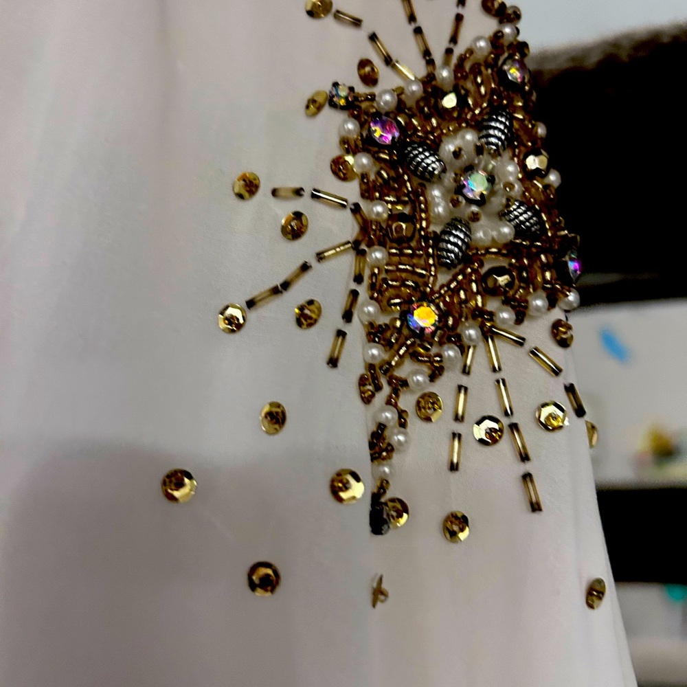 Vintage Cynthia Vincent Size M White and Gold Embellished Dress, New With Tags
